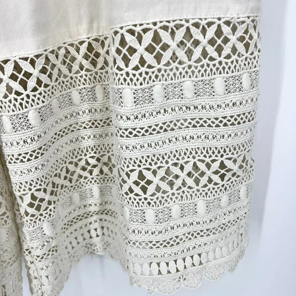 American Eagle Festival Beach Crochet Drawstring Cropped Pants Size L **READ**